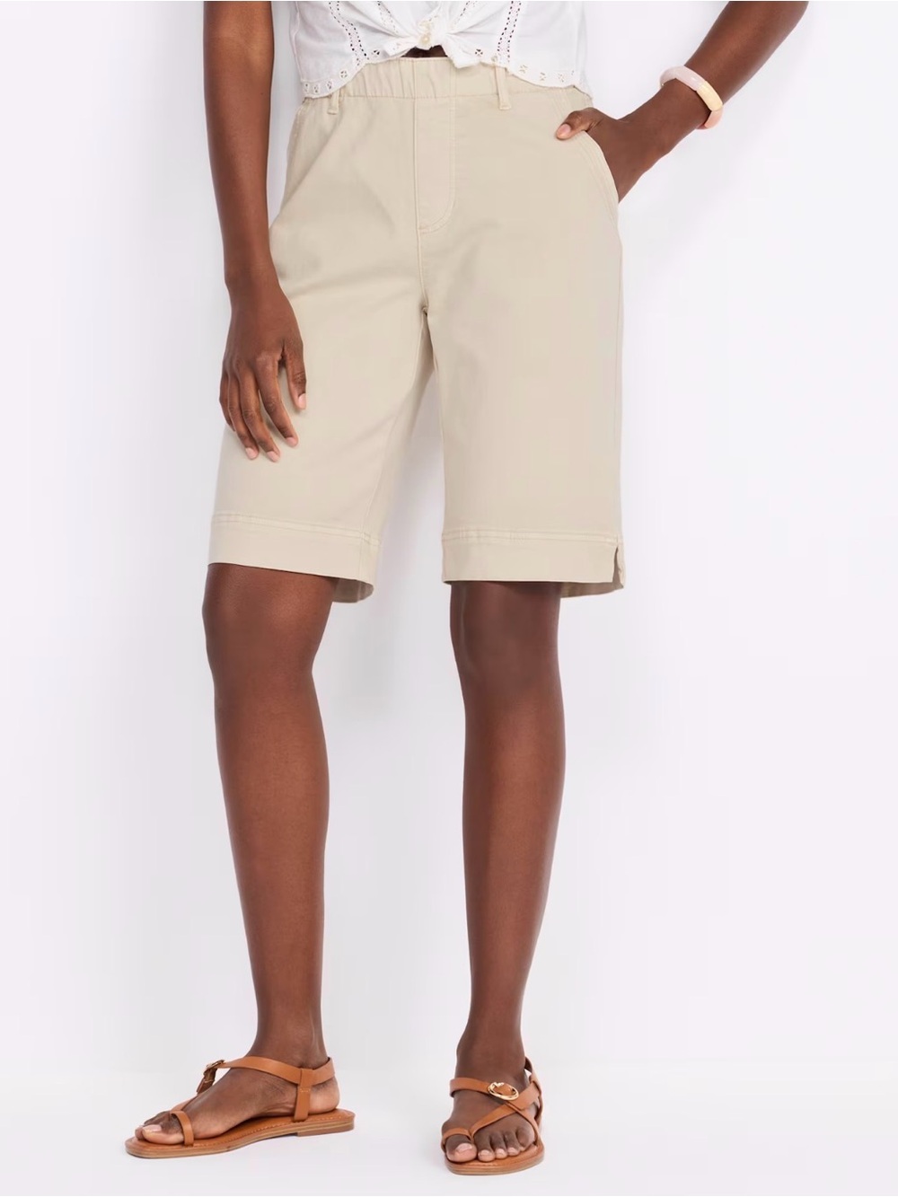 Tribal Pull On Bermuda W/ Pkt Topstitch Details & Belt Loops Beige 20W NWT